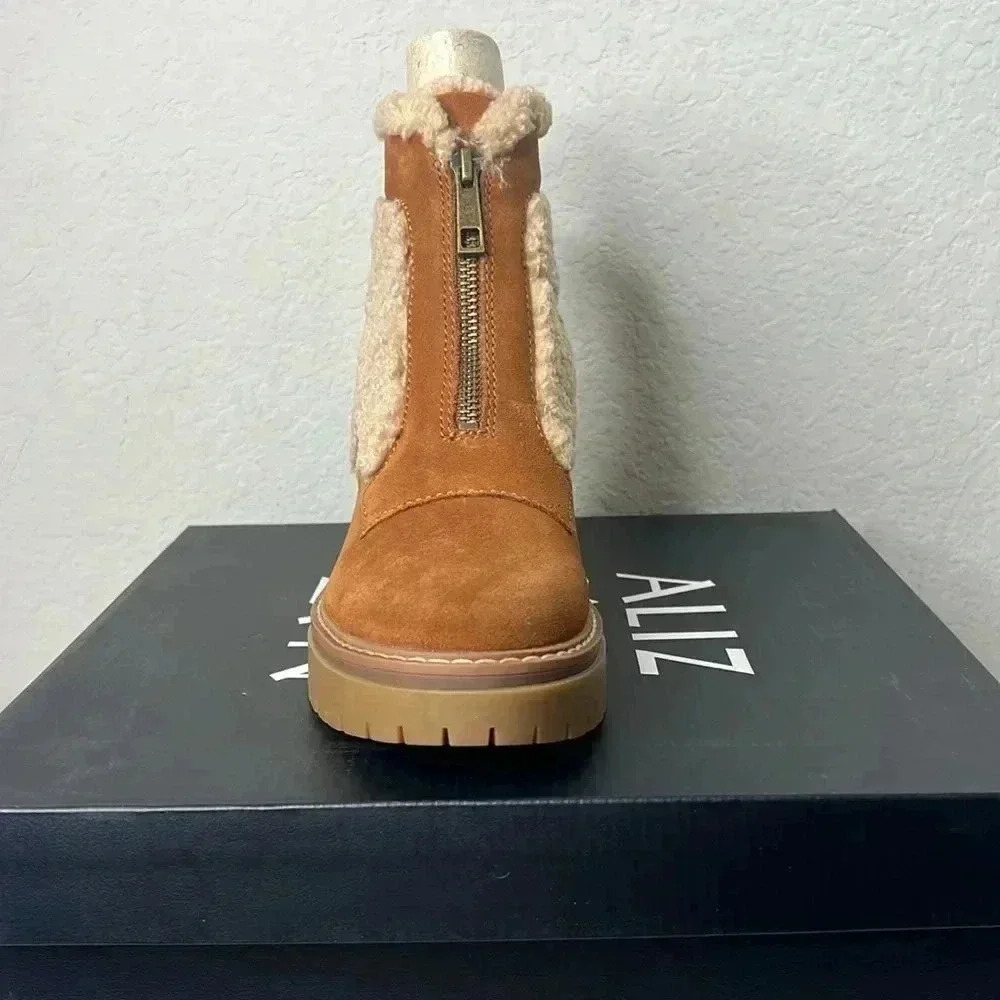 Women's Tan Shearling Ankle Boots - Picture 4 of 11